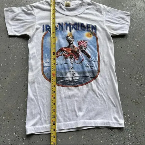 Iron Maiden Band Tee Mens Size Small White Vintage Concert Heavy Metal Grail - Picture 7 of 8
